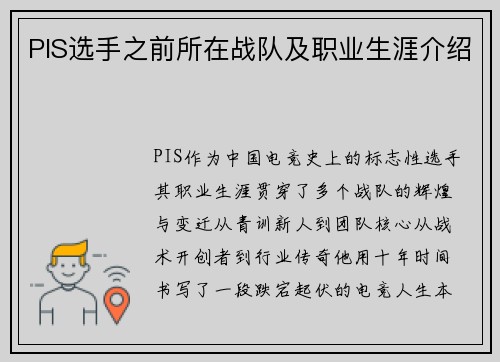 PIS选手之前所在战队及职业生涯介绍